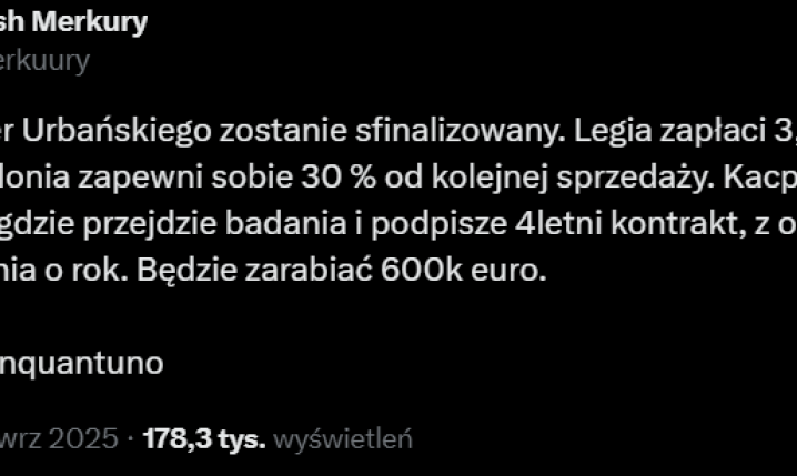 HIT! Tyle Legia ma ZAPŁACIĆ za Kacpra Urbańskiego!